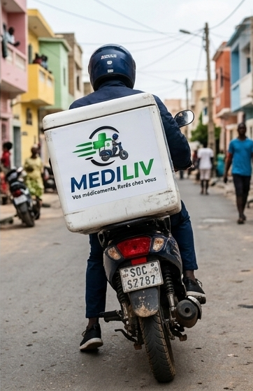 Livreur MediLiv dans les quartiers de Dakar