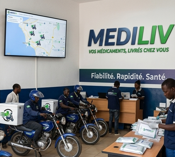 Siège opérationnel MediLiv et flotte de livreurs
